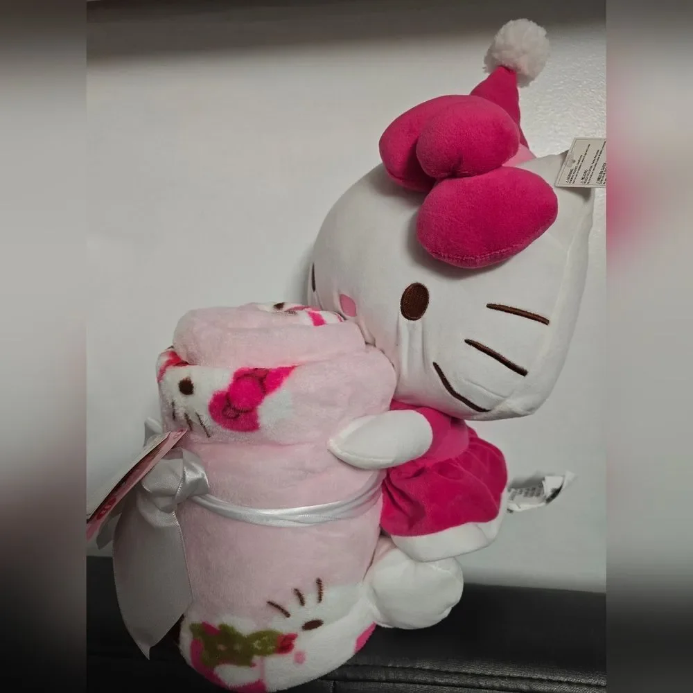 New Hello Kitty Christmas Holiday Character Pillow and Throw Gift Set
